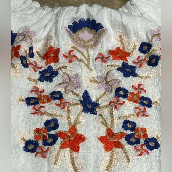 R.Vivimos crinkle embroidered,balloon sleeve dress, off shoulders,coastal,boho - Picture 5 of 13